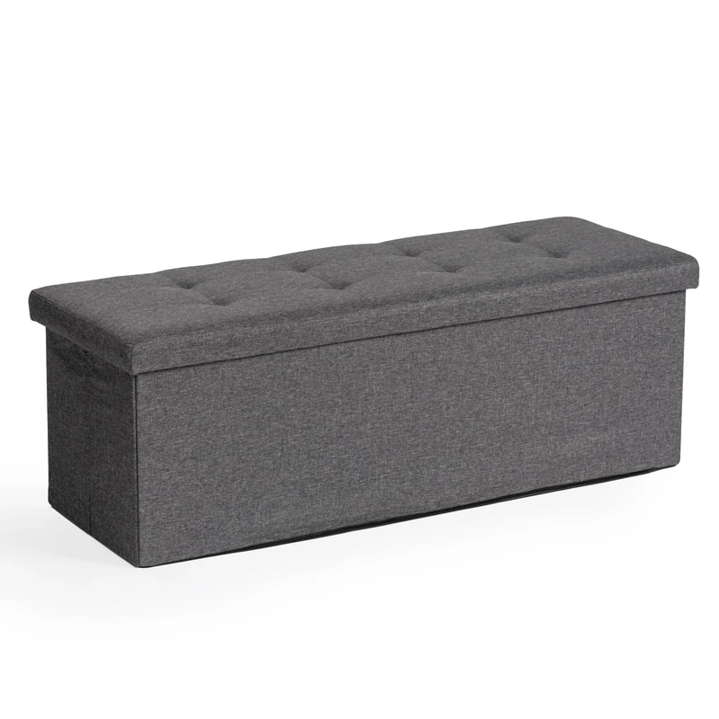 FurnitureR 110CM Upholstered Storage Bench, Stool, Storage Box, Foldable Bed Bench for Bedroom Living Room Hallway, Grey - Image 1
