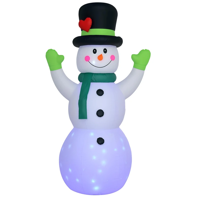Outsunny 10ft Christmas Inflatable Cheerful Snowman Wearing Black Hat, Green Scarf and Gloves, Christmas Blow Up Outdoor LED Yard Display for Lawn Garden Party
