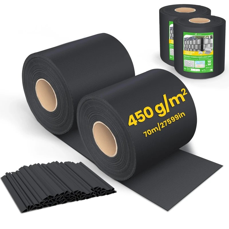 VOUNOT® PVC Privacy Screen Strips 450 g/m² Garden Privacy Fence Screen 140m x 19cm Double Rod Mats with 80 Clips for Deck, Patio, Balcony, Black