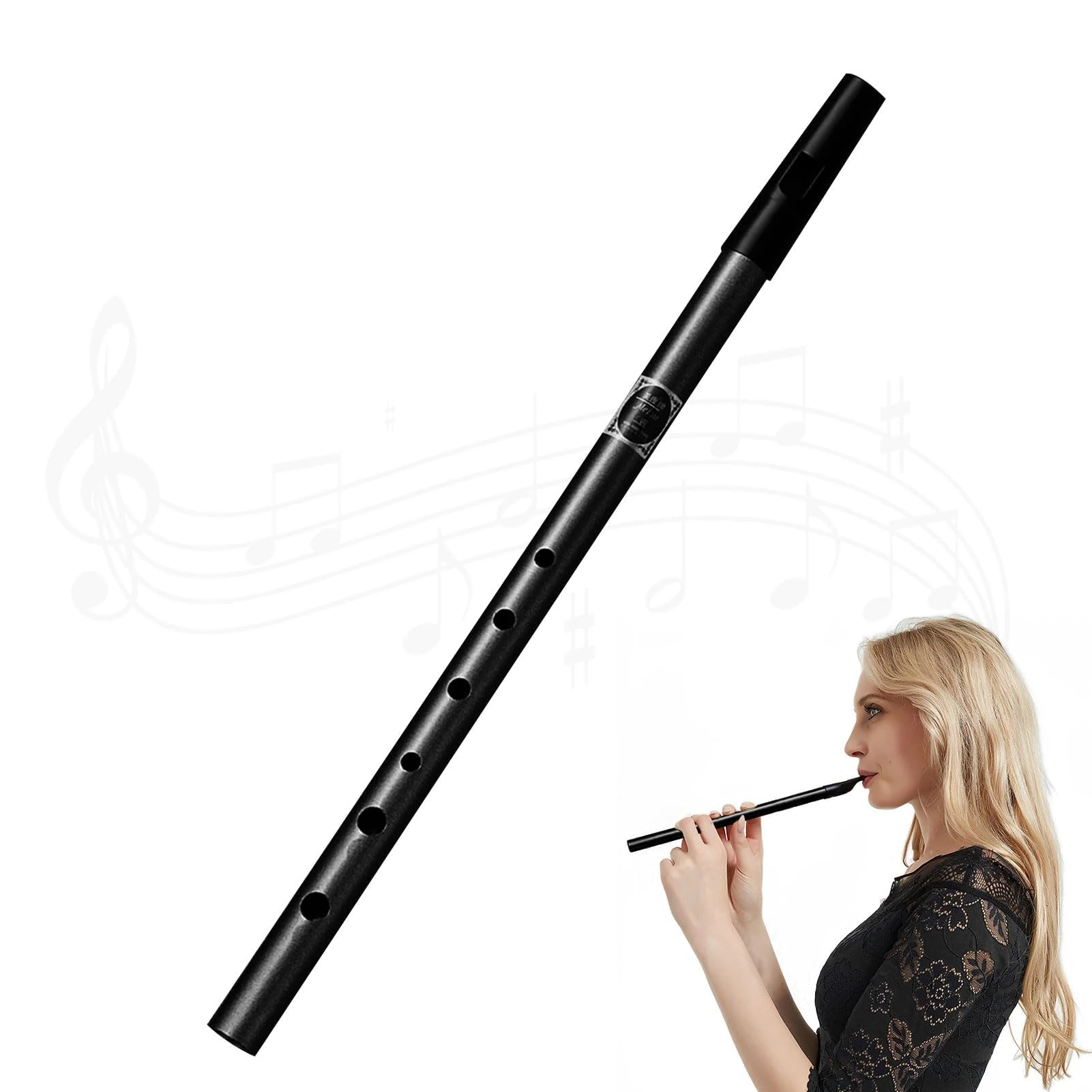 Authentic Penny Whistle D - Six-Hole Tin Whistle Perfect for Traditional Celtic Music - Black