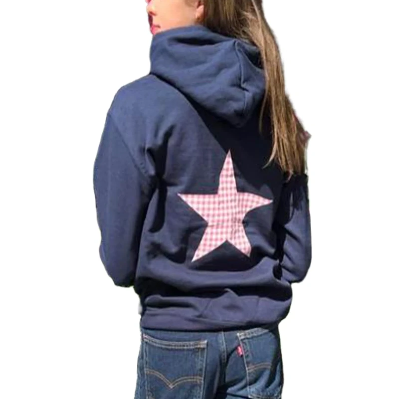 Y2K Printed Hoodie Pullover Sweatshirt for Women, Retro Goblet Graphic Hooded Sweatshirt, Drawstring Pocket Hoodie Spring Streetwear, dark blue, S