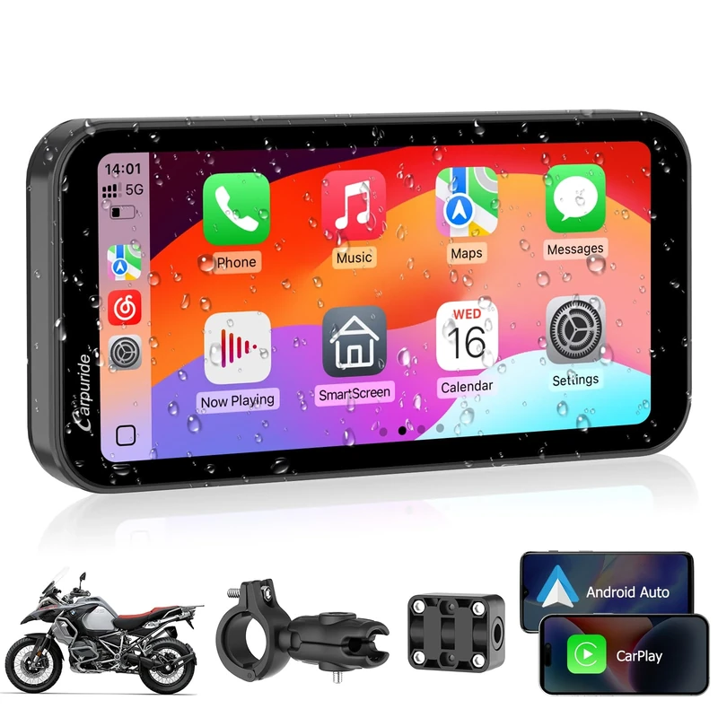 Carpuride W603 Motorcycle Carplay Screen, Wireless CarPlay & Android Auto for Moto, Remote Control，6.3" Waterproof Touchscreen, BT Trans, GPS Navigation, Siri, G00gle Assistant