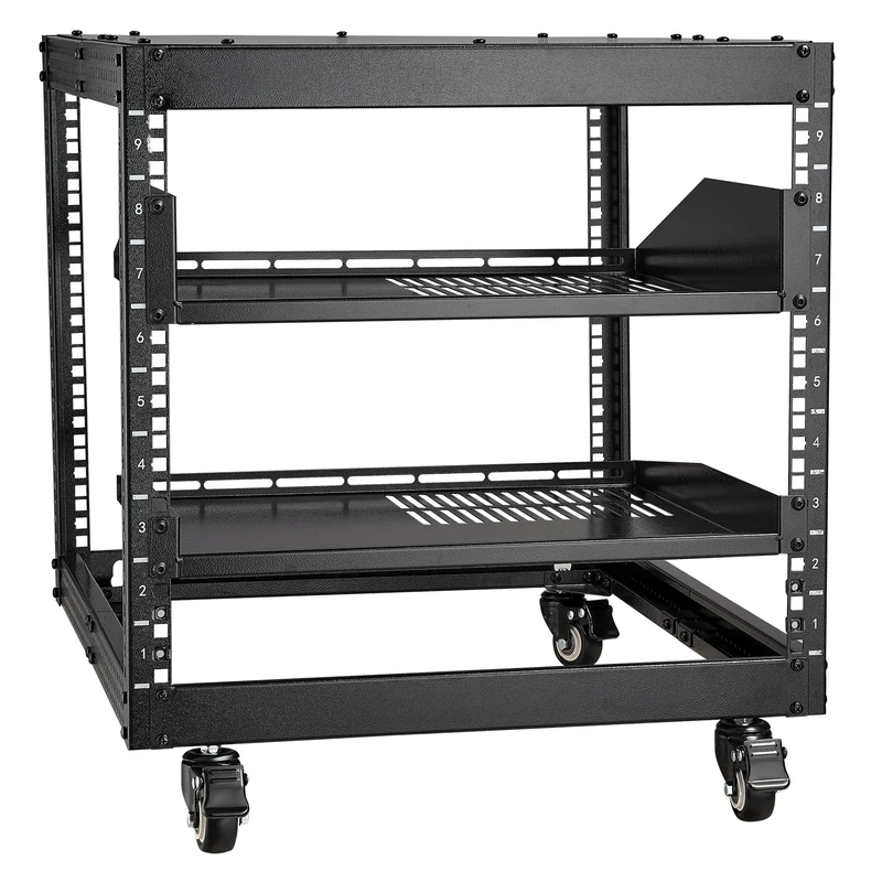 VEVOR 9U Open Frame Server Rack, 23''-40'' Adjustable Depth, Free Standing or Wall Mount Network Server Rack with 360° Casters, Heavy Duty 4 Post Holds All Your Networking IT Equipment AV Gear Router