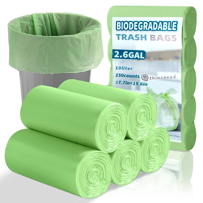 BODFPPC 150 Pack Biodegradable Bin Bags 10L, Compostable Food Waste Bags Caddy Bin Liners for Kitchen Office Bathroom Recycling, Eco-Friendly Food Rubbish Trash Bags Green
