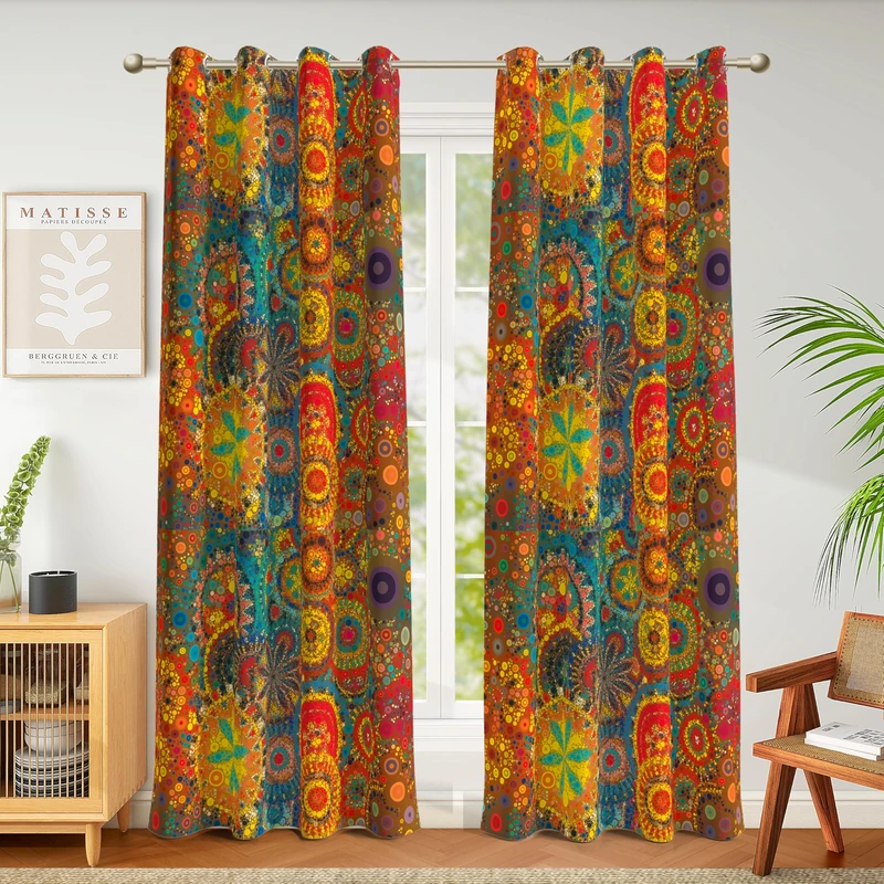 Weesire Boho Blackout Curtains for Bedroom & Living Room, 2 Panels, 100% Blackout, Colorful Bohemian Hippie Pattern, Multicolor Funky Abstract, Classic Modern Rustic, 52x84 Inches