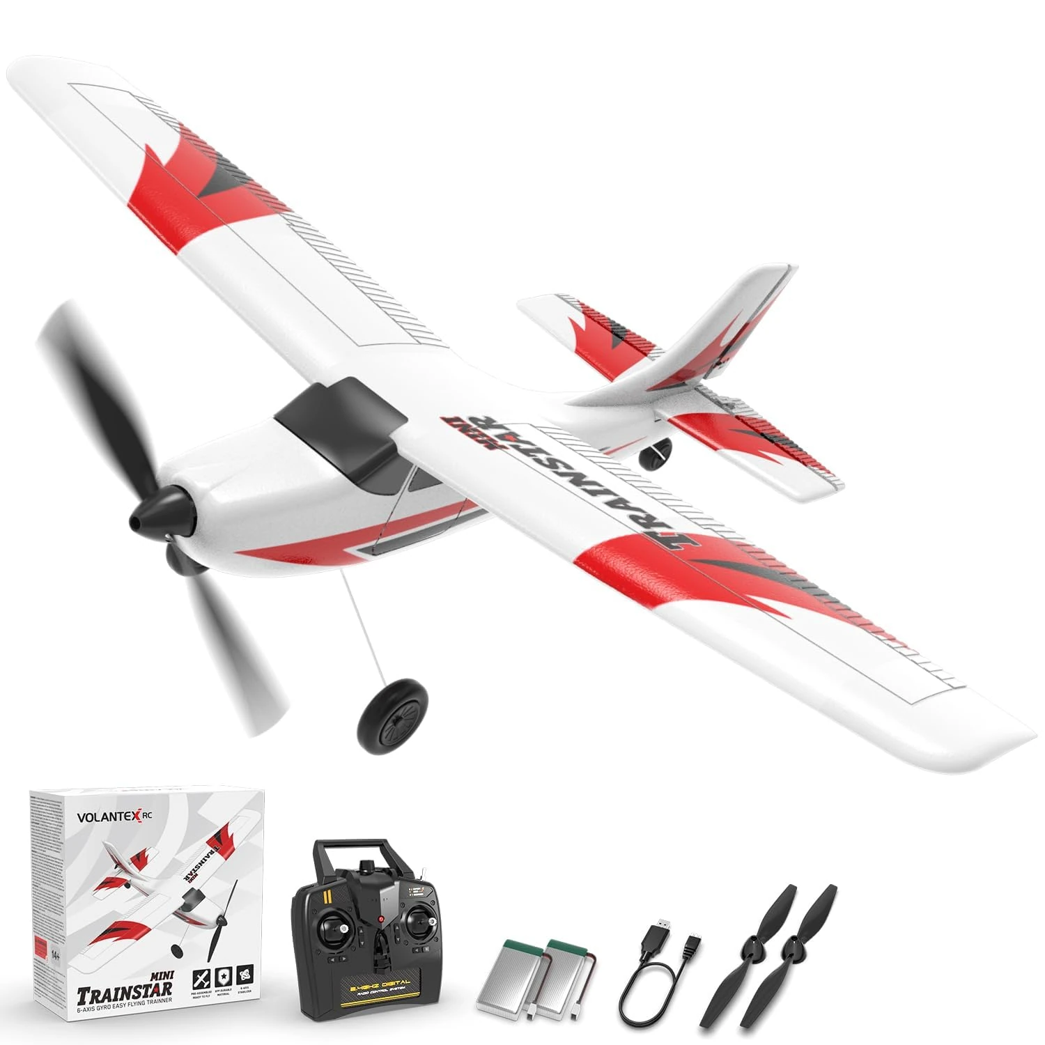 volantexrc RC Plane 2.4GHz Remote Control Airplane for Beginners, RC Trainer Ready to Fly with Xpilot Stabilization System Easy to Fly for adults 761-1 (Red)