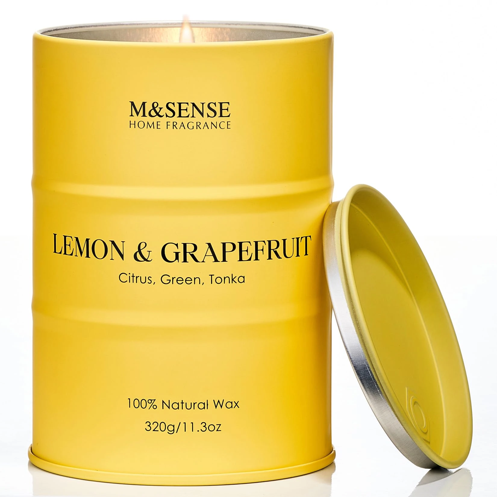 M&SENSE Lemon Grapefruit Soy Scented Candles Gifts for Men Strong 320g 70 Hours Organic Candles Gifts for Women Non Toxic Candle for Home Scented, Luxury Fresh Aromatherapy Candle
