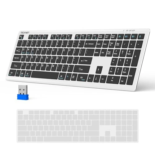 TECKNET Wireless Keyboard, Bluetooth (BT5.0) + 2.4G, Rechargeable Ultra Slim, Quiet Typing, for iOS, Android, Windows