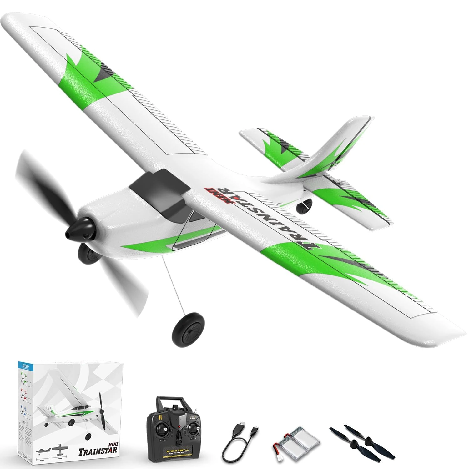 VOLANTEXRC RC Plane 2.4GHz Remote Control Airplane for Beginners,RC Trainer Ready to Fly with Xpilot Stabilization System Easy to Fly for New Player, Adults 761-1 (Green)