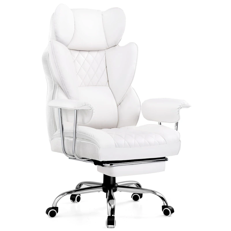 GTPLAYER Gaming Chair, Executive Office Desk Chair with Footrest Ergonomic Heavy Duty High Back Lumbar Support Home Recliner Swivel Computer Chairs, White