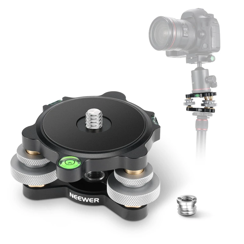 Neewer Tripod Head Leveling Base Camera Leveler, 3 Axis Wheel Metal Head with Bubble Levels, 3/8" Screw & Thread, +/-9° Precise Angle Adjustment for Macro Panoramic Photography, Max Load 33lb, LP65