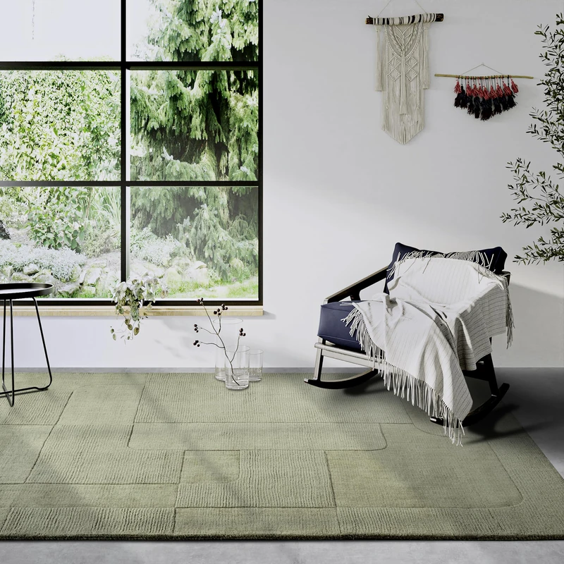 Villeroy & Boch Charlotte Wool Rug, Natural Living Room Rug, Hand Woven & Environmentally Friendly, Boho Rug Wool for Living Room, Bedroom, Dining Room, Hallway, Kitchen - Green, 120 x 170 cm - Image 1