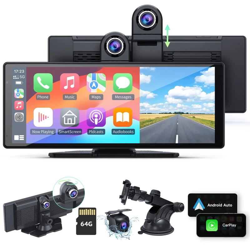 [2024 Upgrade] Apple Carplay Screen for Car&Android Auto Screen with 2.5K Dash Cam,Backup Camera,Portable 9.3" HD IPS Screen for Car,GPS Navigation,Bluetooth,AirPlay,AUX/FM for All Vehicles