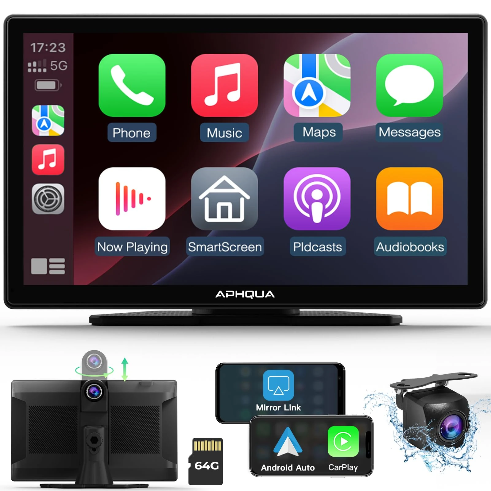 [Car Multimedia Player] Apple Carplay Screen for Car with 2.5K Dash Cam+1080p Backup Camera,Car Tablet Pro Max 2025,9" HD IPS Carplay & Android Auto Screen,Siri,AUX/FM,Mirror Link