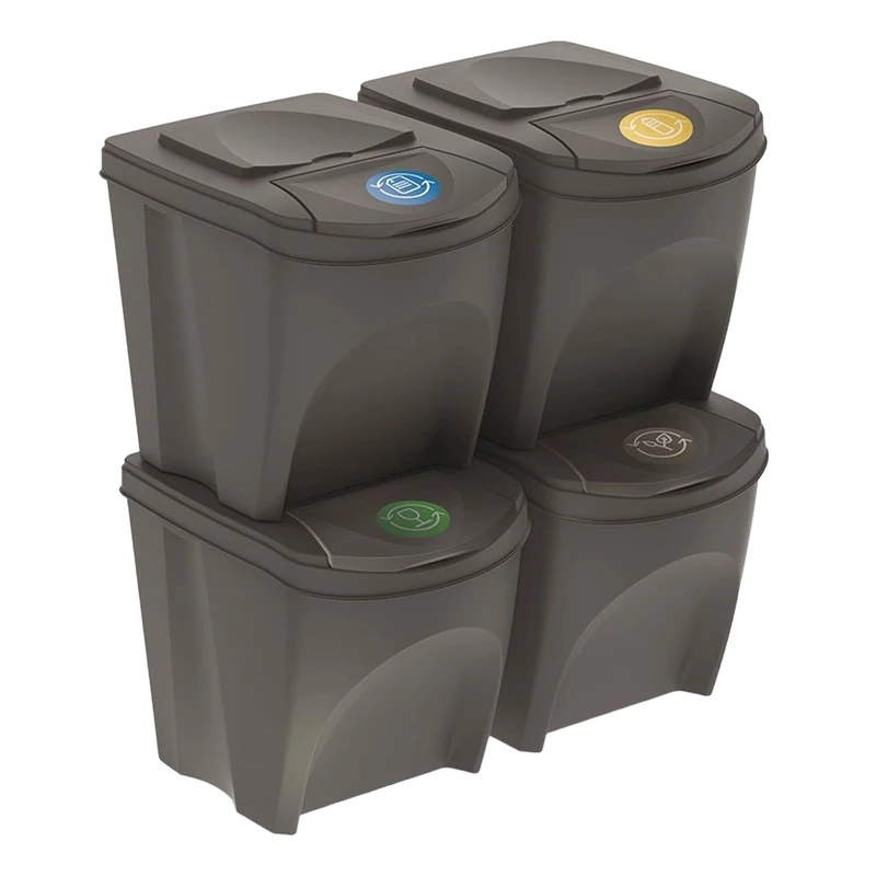 WELL HOME MOBILIARIO & DECORACIÓN Set of 4 Wheelie Bins - Grey Recycling Bin with 4 x 25 Litre