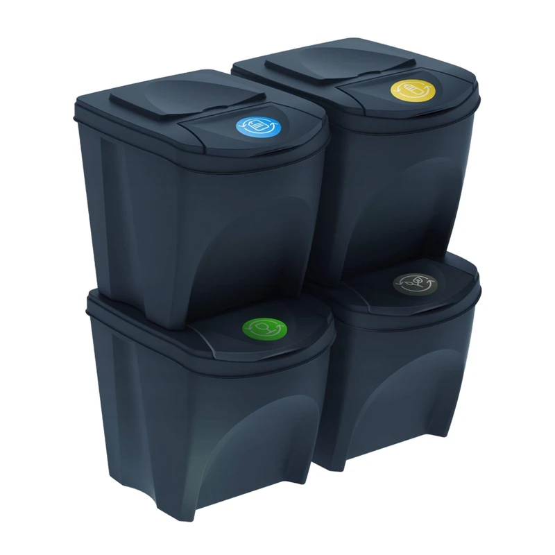 WELL HOME MOBILIARIO & DECORACIÓN Set of 4 Recycling Bins Charcoal 4 x 25 Litre