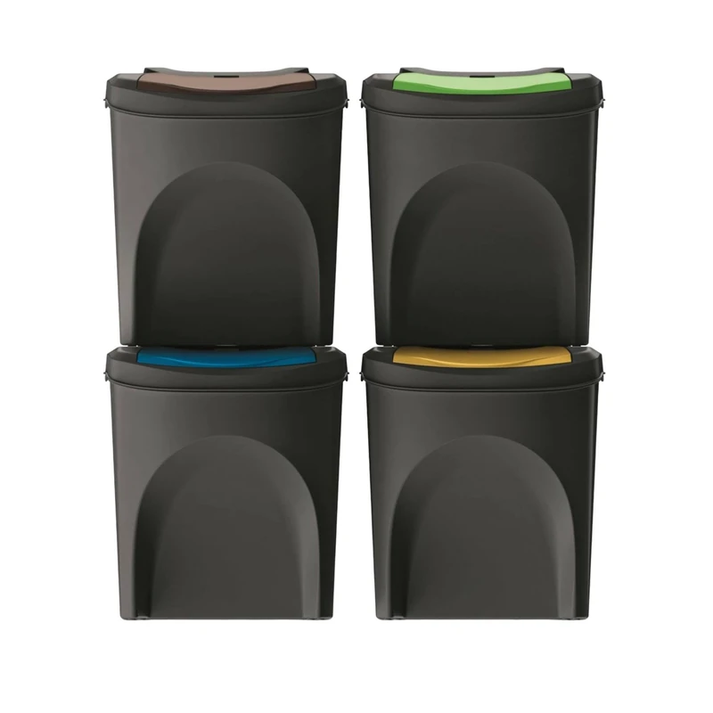 WELL HOME MOBILIARIO & DECORACIÓN 4 x 25 Litre Black 100% Recycled Plastic Wheelie Bin Set