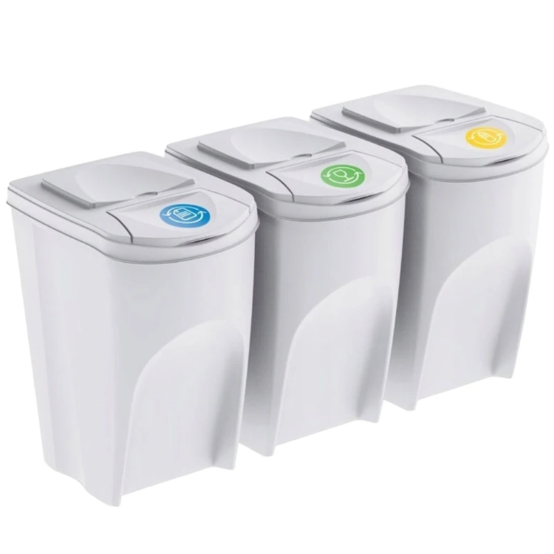WELL HOME MOBILIARIO & DECORACIÓN Set of 3 Off White 3 x 35 Litre Recycling Bin