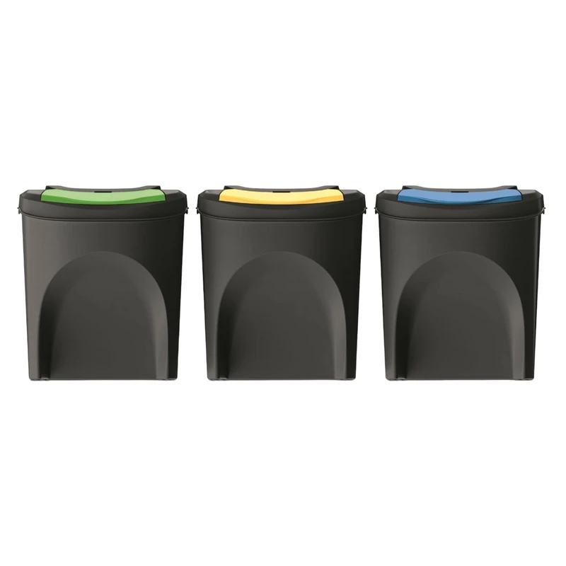 WELL HOME MOBILIARIO & DECORACIÓN 3 x 25 Litre Black 100% Recycled Plastic Wheelie Bin Set - Image 1