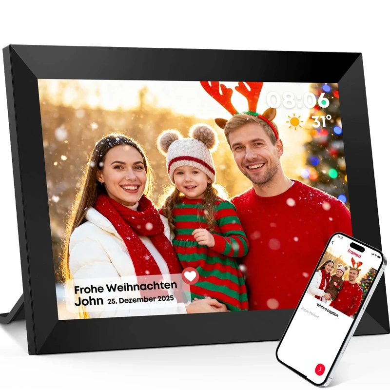 Glracd Digital Picture Frame, 10.1 Inch Electronic Picture Frame 32 GB with WiFi, 1280 x 800 IPS Personalised Albums, Remote Transfer of Photos, Gift for Family, Grandparents (Black)