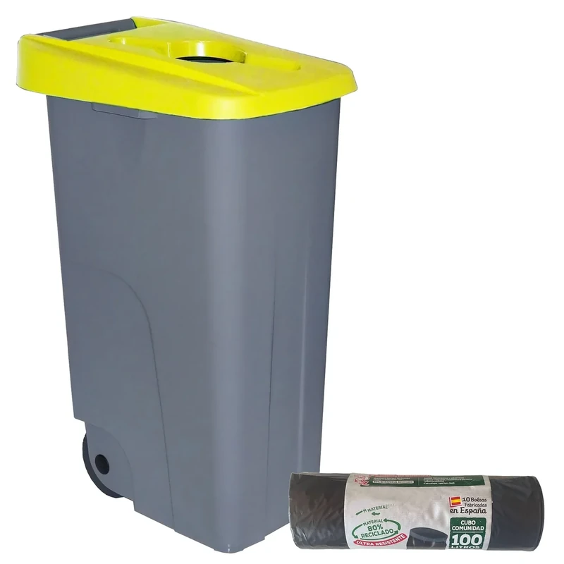WELL HOME MOBILIARIO & DECORACIÓN 85 Litre Yellow Open Container H 76cm + Roll of 10 Bin Liners 100L