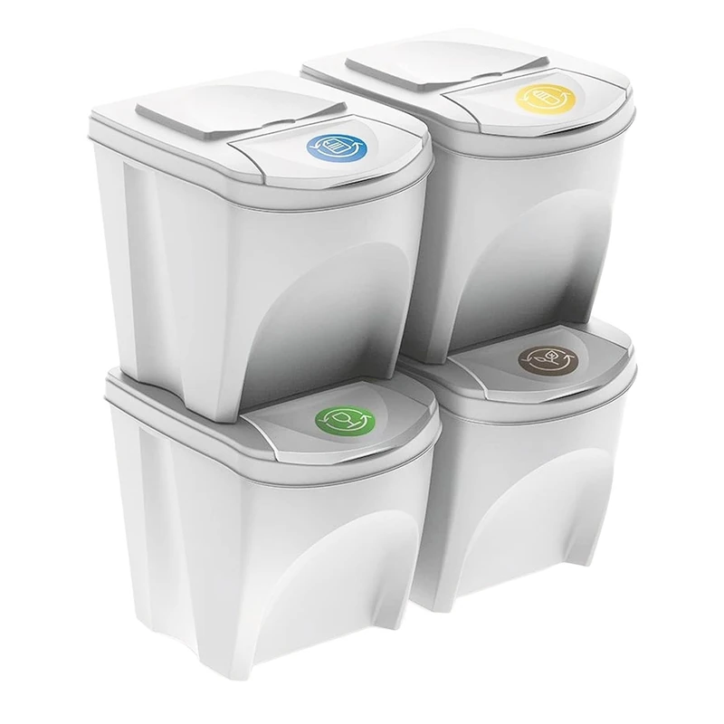 WELL HOME MOBILIARIO & DECORACIÓN Set of 4 Recycling Bin Off White 4 x 25L