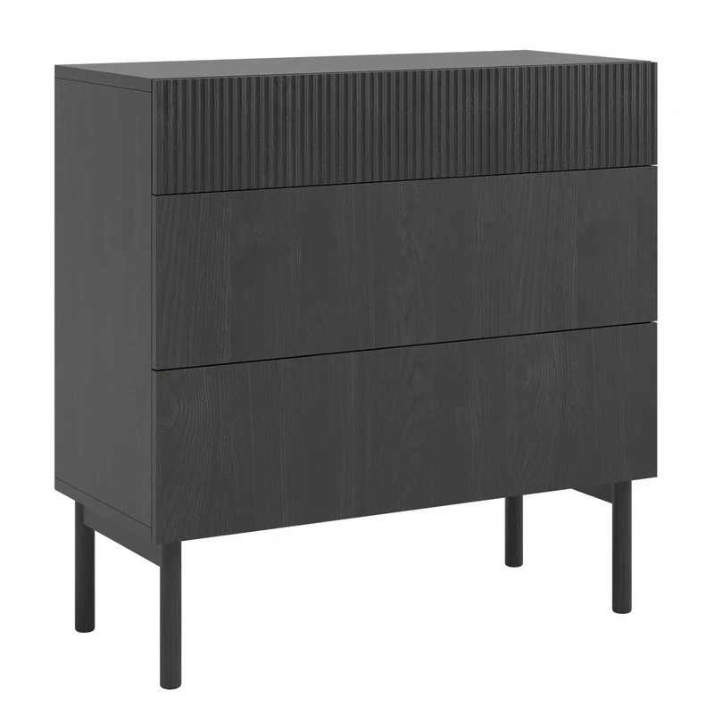 Selsey Nolie Portland Chest of Drawers 3 Drawers Cupboard Drawer Cabinet Push to Open 90 cm Ash Black