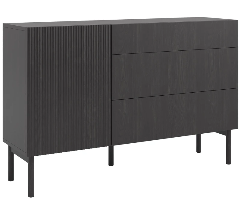 Selsey Nolie Portland Chest of Drawers 1 Door 3 Drawers Cupboard Drawer Cabinet Push to Open 140 cm Black Ash