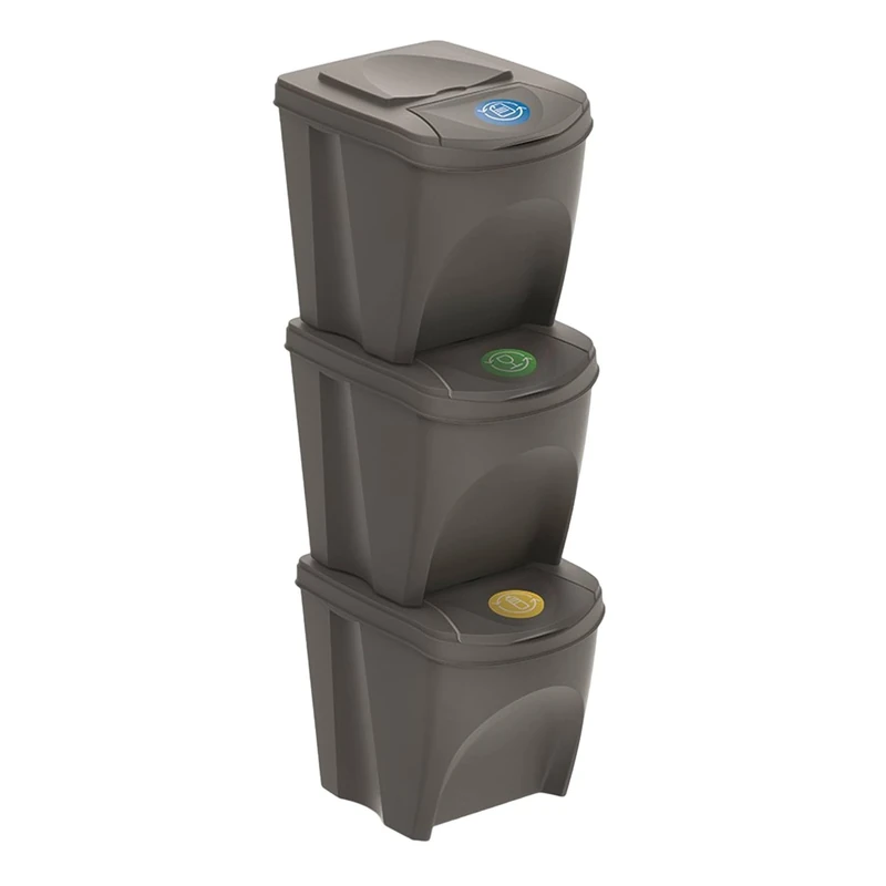 WELL HOME MOBILIARIO & DECORACIÓN Set of 3 Wheelie Bins Grey Volume 3 x 25 L