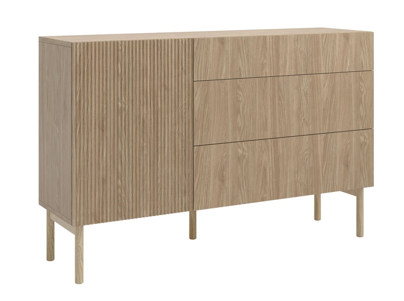 Selsey Chest of Drawers Storage Cabinet 1 Door 3 Drawers Cupboard Drawer Cabinet Push to Open 140 cm Nolie Oiled Oak
