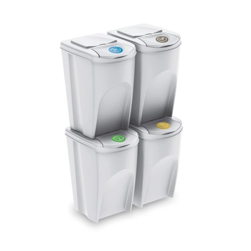 WELL HOME MOBILIARIO & DECORACIÓN Set of 4 Off White Recycling Bin 4 x 35 Litre