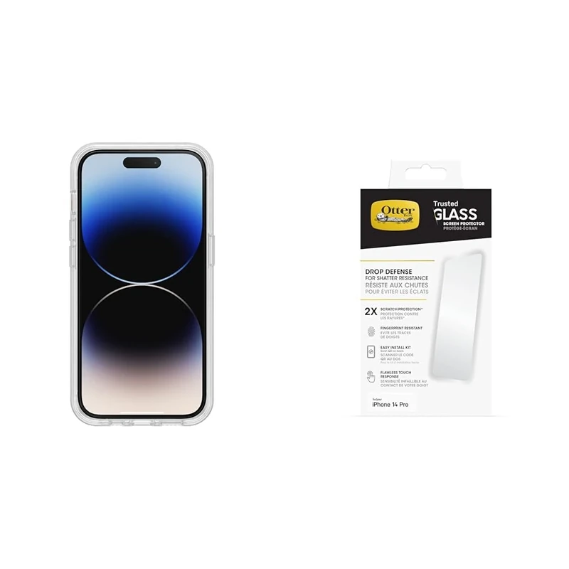 OtterBox Symmetry Clear + Alpha Glass Antimicrobial Apple iPhone 14 Pro - clear with Premium Tempered Glass Protector