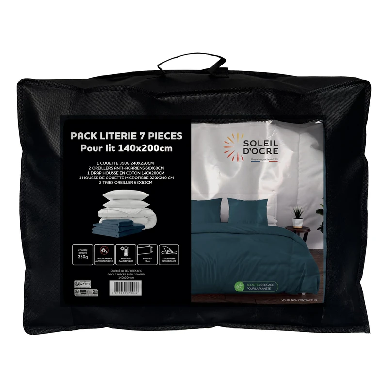 Soleil d'ocre, Boheme 7-Piece Duck Egg Blue Duvet and Bedding Set for Bed 140 x 200 cm