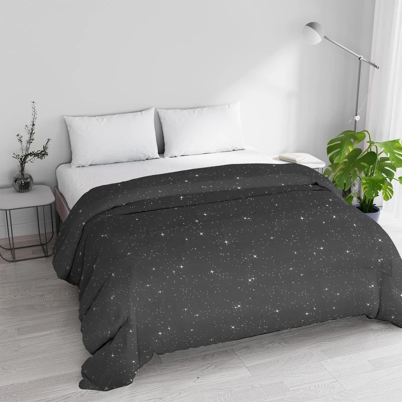 Italian Bed Linen BASIC Quilted and Printed Winter Quilt Stars Grey, Double 250 x 245 cm - Image 1