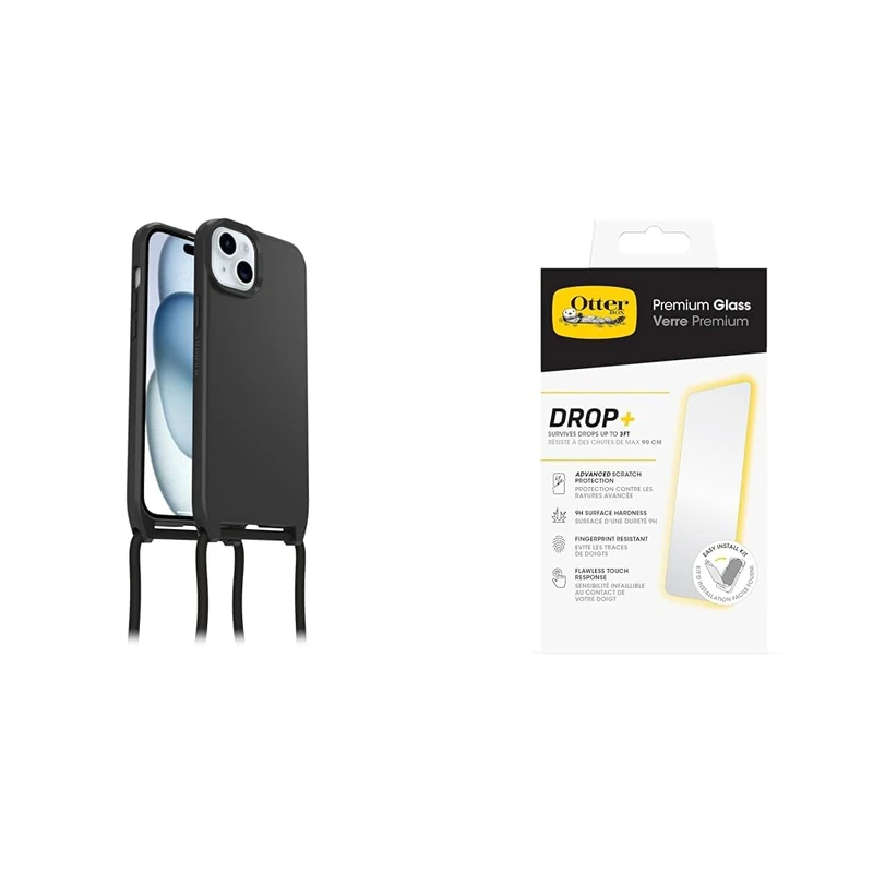 OtterBox React Necklace MagSafe Apple iPhone 15 Plus/iPhone 14 Plus - black with Premium Tempered Glass Protector