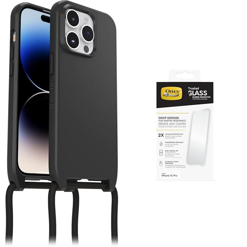 OtterBox React Necklace MagSafe Apple iPhone 14 Pro - black with Premium Tempered Glass Protector