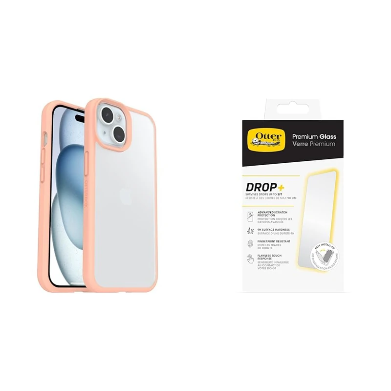 OtterBox Protective Sleek Case Apple iPhone 15 Peach Perfect - clear/peach - ProPack with Premium Tempered Glass Protector