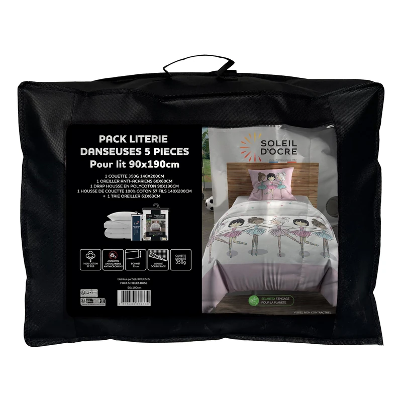 Soleil d'ocre Duvet and Bedding Set, Polyester, Pink, Petit lit 1 personne