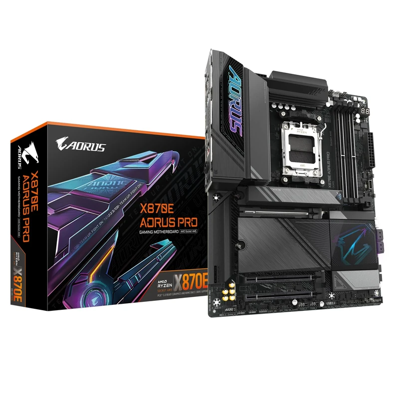 GIGABYTE X870E AORUS PRO Motherboard - Supports AMD Ryzen 9000 CPUs, 16+2+2 Phases Digital VRM, up to 8000MHz DDR5 (OC), 3xPCIe 5.0,Wi-Fi 7, 2.5GbE LAN, USB 4