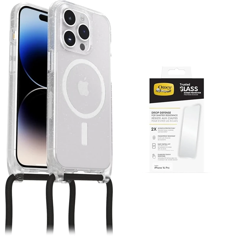 OtterBox React Necklace MagSafe Apple iPhone 14 Pro Stardust - clear with Premium Tempered Glass Protector