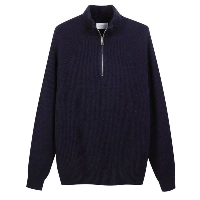 Diana Studio - Men's Navy Blue Half Zip Sweater Wool Long Sleeve Size L Regular Fit, Blue, L-XL