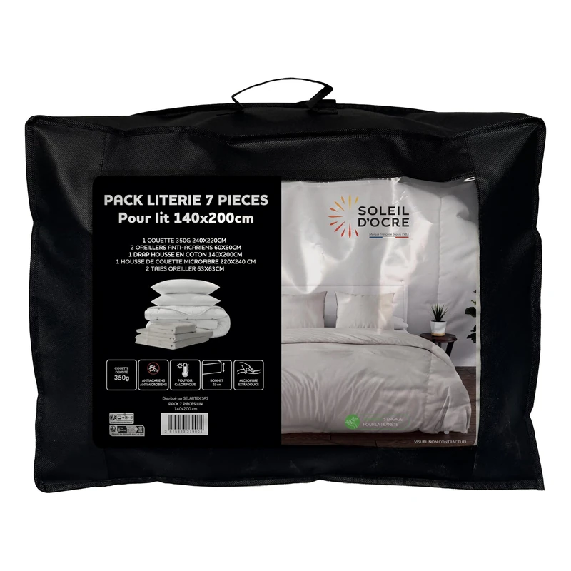 Soleil d'ocre, Boheme 7-Piece Linen Duvet and Bedding Set for Bed 140 x 200 cm