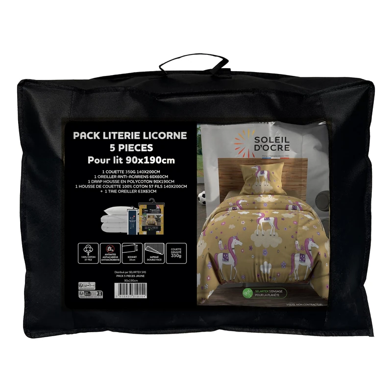 Soleil d'ocre Duvet and Bedding Set, Polyester, Yellow, Petit lit 1 personne