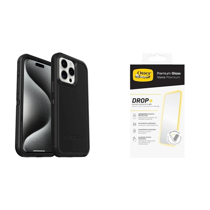 OtterBox Defender XT Apple iPhone 15 Pro Max - black with Premium Tempered Glass Protector