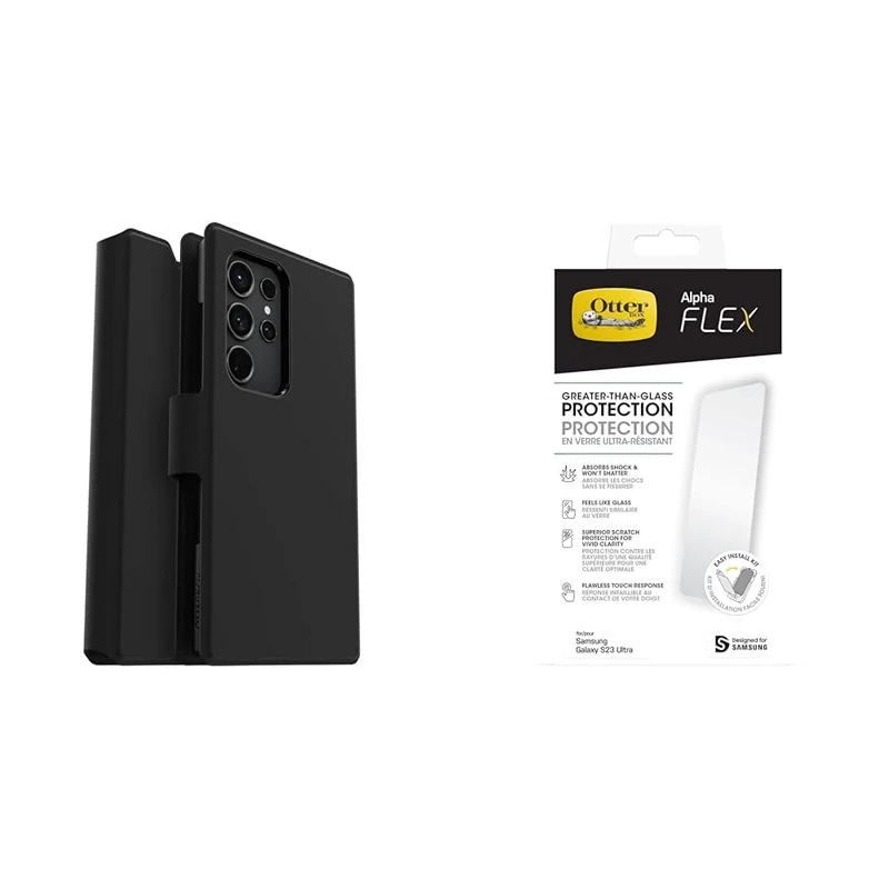 OtterBox Strada Via Samsung Galaxy S23 Ultra Black Night - black with Premium Glass Screen Protector