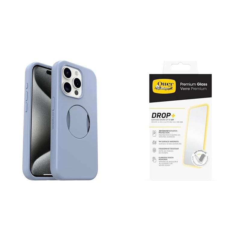 OtterBox OtterGrip Symmetry Apple iPhone 15 Pro - You Do Blue - blue with Premium Tempered Glass Protector