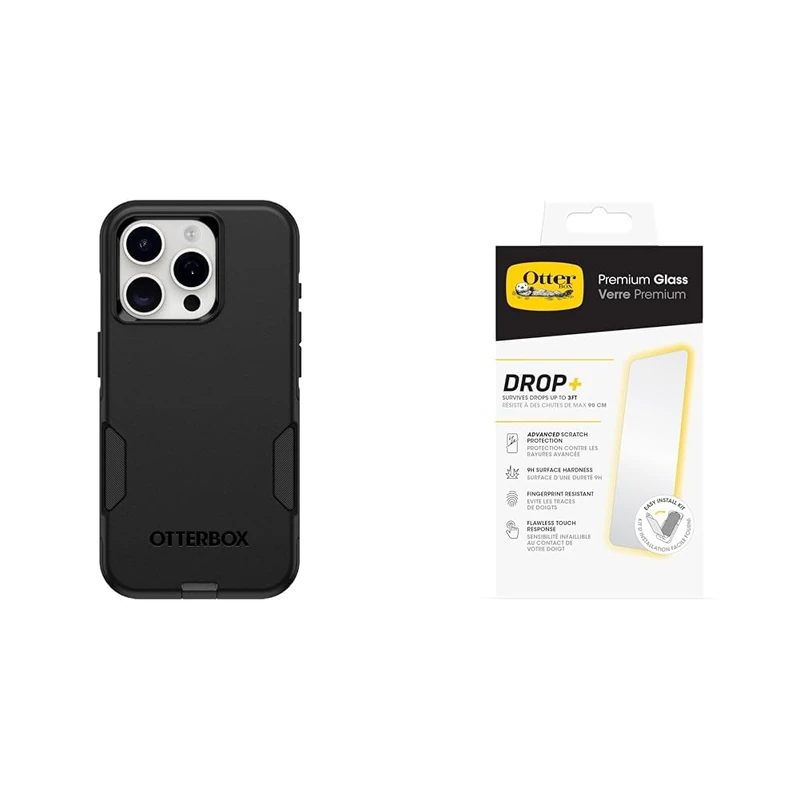 OtterBox Commuter Apple iPhone 15 Pro - black - ProPack with Premium Tempered Glass Protector