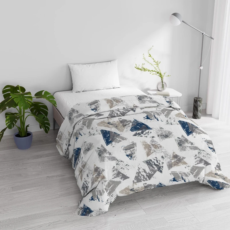 Winter Quilted Quilt for Single Bed 160 x 245 cm DoubleFace Basic Urban Blue Pattern, Made in Italy – Reversible Duvet in Soft Microfibre 200 g/m² – Machine Washable Duvet