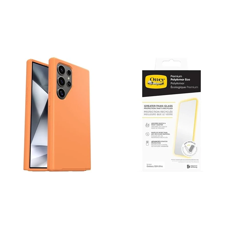 OtterBox Symmetry Samsung Galaxy S24 Ultra Sunstone - orange with Premium Glass Screen Protector