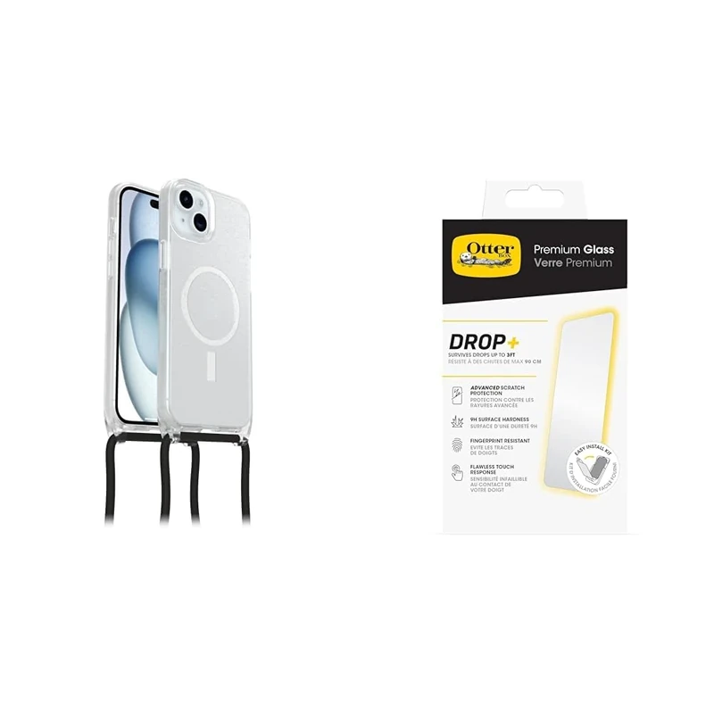 OtterBox React Necklace MagSafe Apple iPhone 15 Plus/iPhone 14 Plus Stardust - clear with Premium Tempered Glass Protector